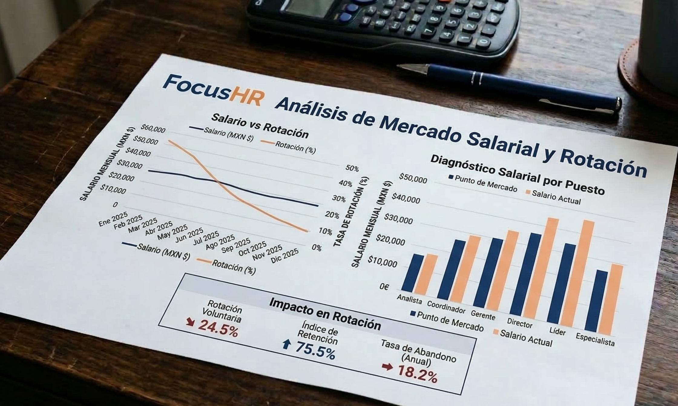 Análisis salarial en empresa comparación de sueldos, rotación y estrategia de compensación